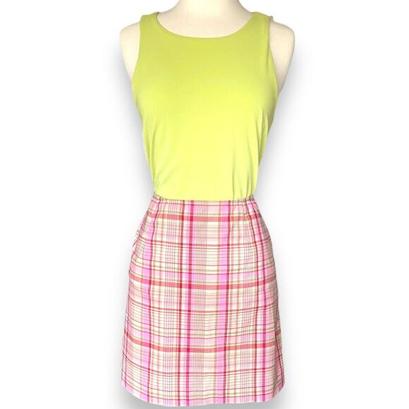 Forever 21 Lime Green Summer Long Tank Silver Zipper Back Business Casual Blouse - Picture 3 of 3